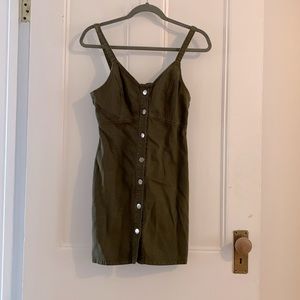 Top Shop Denim Dress in Olive Green